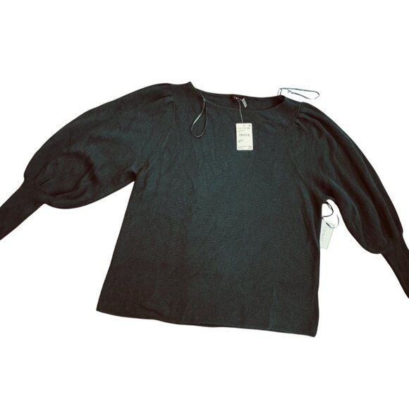 New 1. State Womens Textured Knit Puff Sleeve Blouse L - Picture 2 of 5